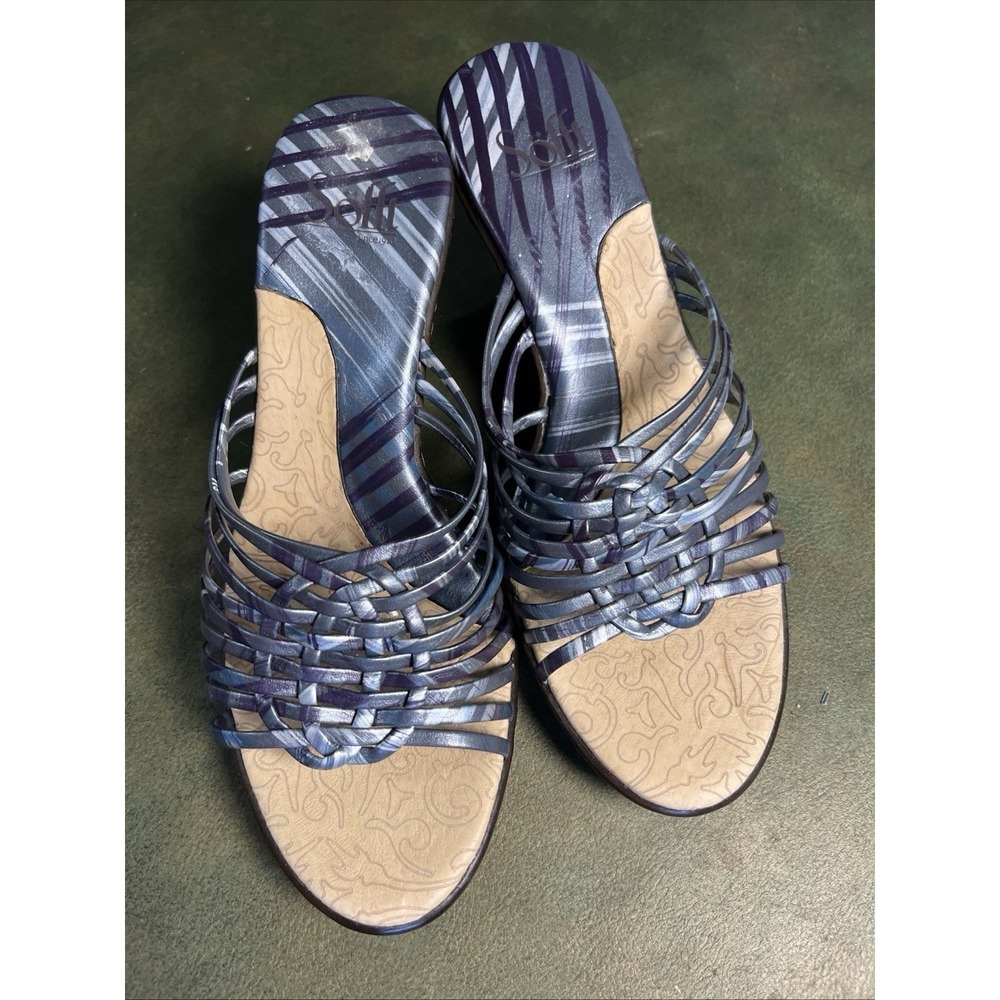 Sofft Womens Leather Weave Slide Size 8M Metallic Blues